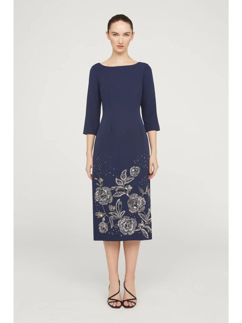 JS Collection Delilah Women’s Navy Floral Sequined Beaded Cocktail Dress Size 12